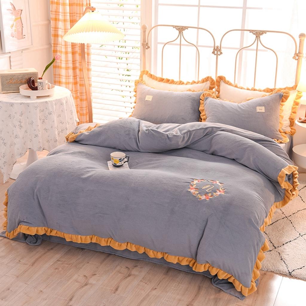 91家纺网 家纺一手货源 找家纺 艾米家居 2020新款牛奶绒四件套花语系列 浅灰