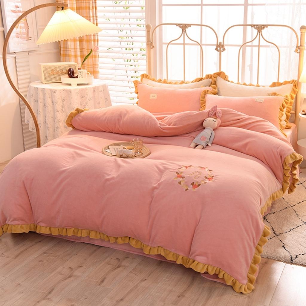 91家纺网 家纺一手货源 找家纺 艾米家居 2020新款牛奶绒四件套花语系列 玉色