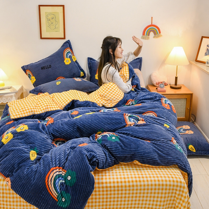 91家纺网 家纺一手货源 找家纺 佰亿莱 2024新款魔法绒四件套 彩虹桥