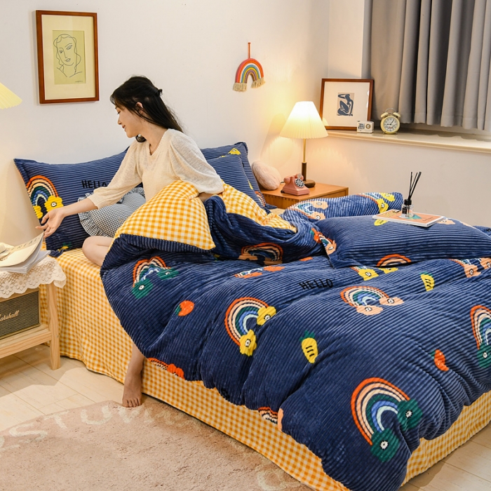 91家纺网 家纺一手货源 找家纺 佰亿莱 2024新款魔法绒四件套 彩虹桥