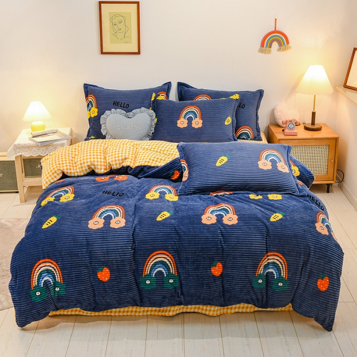 91家纺网 家纺一手货源 找家纺 佰亿莱 2024新款魔法绒四件套 彩虹桥