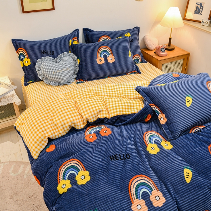 91家纺网 家纺一手货源 找家纺 佰亿莱 2024新款魔法绒四件套 彩虹桥