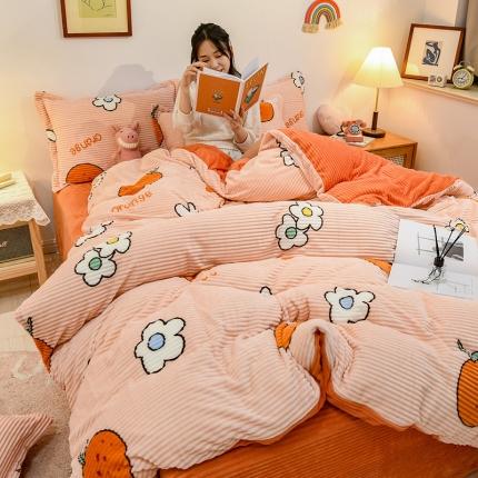 91家纺网 家纺一手货源 找家纺 佰亿莱 2024新款魔法绒四件套 清新蜜桔