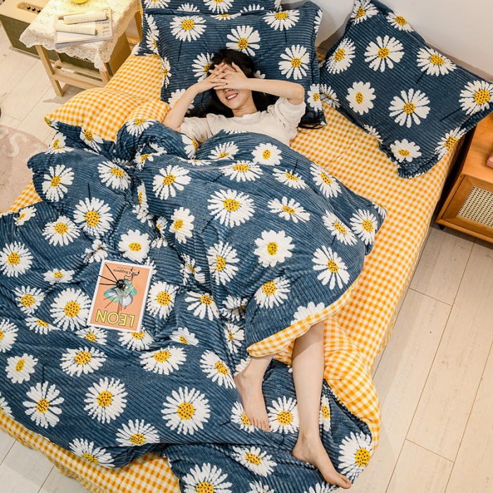 91家纺网 家纺一手货源 找家纺 佰亿莱 2024新款魔法绒四件套 向阳花开