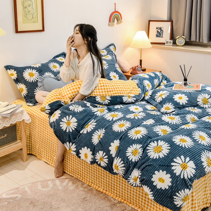 91家纺网 家纺一手货源 找家纺 佰亿莱 2024新款魔法绒四件套 向阳花开