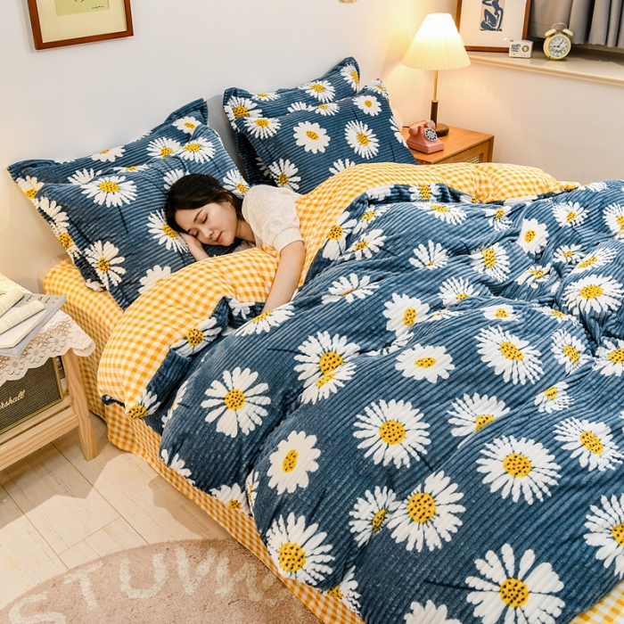 91家纺网 家纺一手货源 找家纺 佰亿莱 2024新款魔法绒四件套 向阳花开