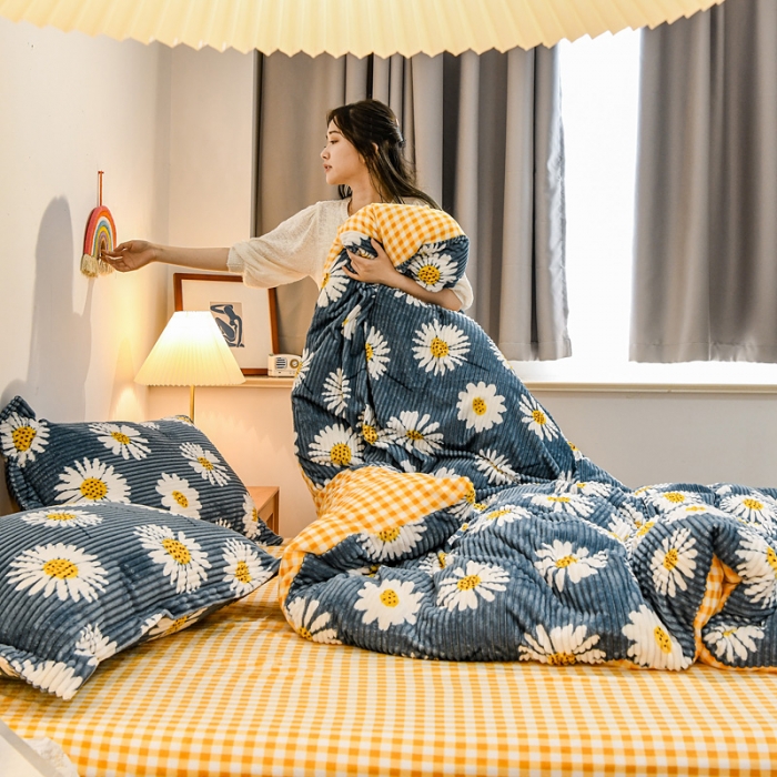 91家纺网 家纺一手货源 找家纺 佰亿莱 2024新款魔法绒四件套 向阳花开