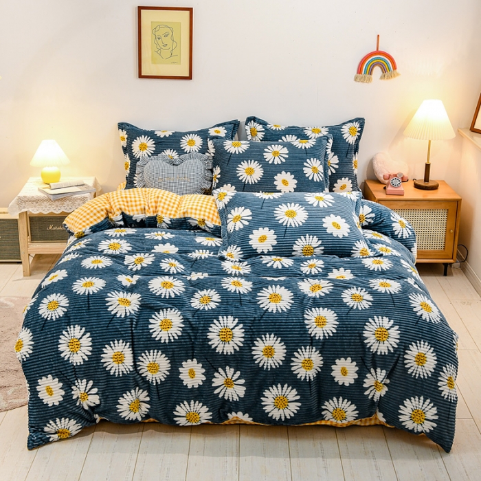 91家纺网 家纺一手货源 找家纺 佰亿莱 2024新款魔法绒四件套 向阳花开