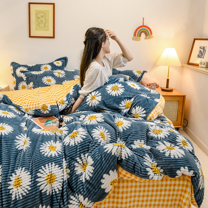 91家纺网 家纺一手货源 找家纺 佰亿莱 2024新款魔法绒四件套 向阳花开