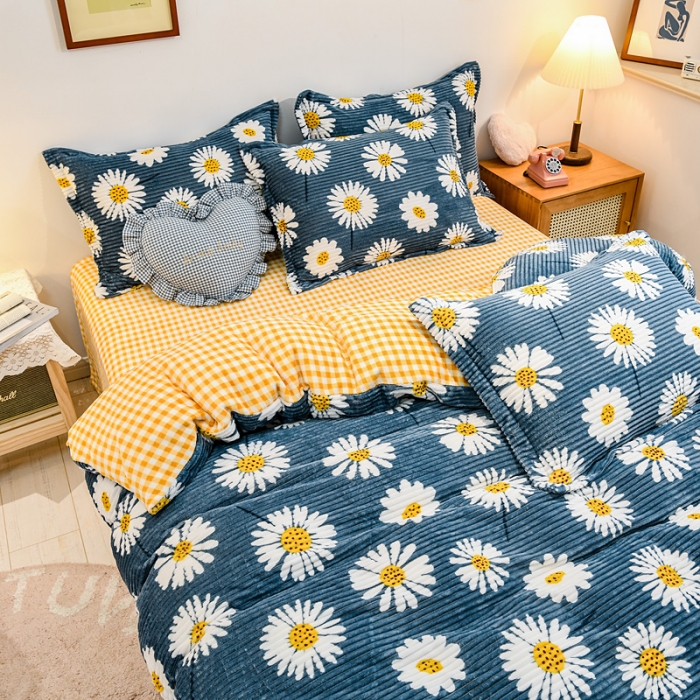 91家纺网 家纺一手货源 找家纺 佰亿莱 2024新款魔法绒四件套 向阳花开