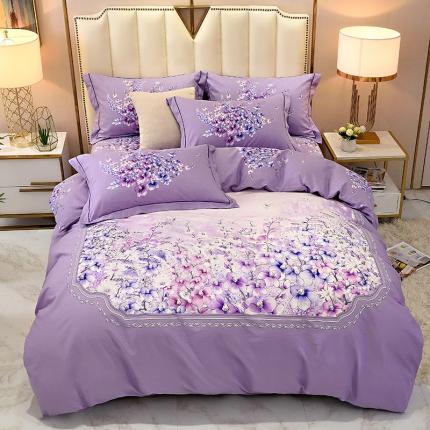 91家纺网 家纺一手货源 找家纺 威布斯 2020新款全棉大版生态磨毛四件套 舞风铃-紫