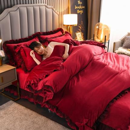 91家纺网 家纺一手货源 找家纺 总-七七法莱绒牛奶绒宝宝绒花边蝴蝶结水晶绒四件套安娜系列