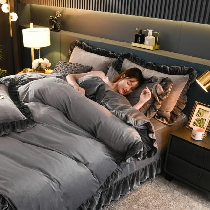 91家纺网 家纺一手货源 找家纺 总-七七法莱绒牛奶绒宝宝绒花边蝴蝶结水晶绒四件套安娜系列