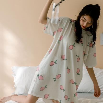 91家纺网 家纺一手货源 找家纺 华超针织 2021新款天竺棉印花家居服 白柠檬 短袖睡裙