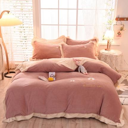 91家纺网 家纺一手货源 找家纺 首尔家纺 2020新款牛奶绒花瓣系列四件套 花瓣系列-玉