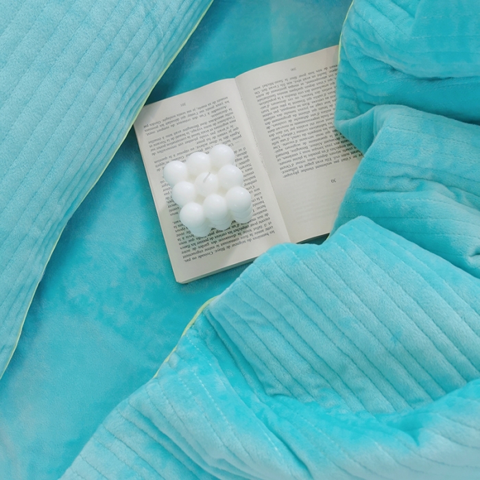 91家纺网 家纺一手货源 找家纺 淑女公社 2020新款棉加绒晚安宝贝四件套 紫白格加蓝色绒