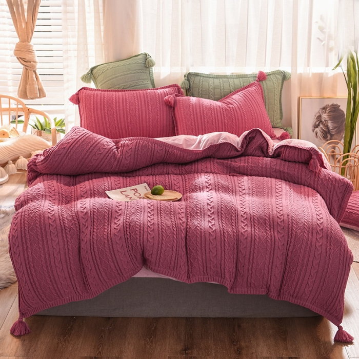 91家纺网 家纺一手货源 找家纺 淑女公社 2020秋冬新款针织毛线四件套 豆沙