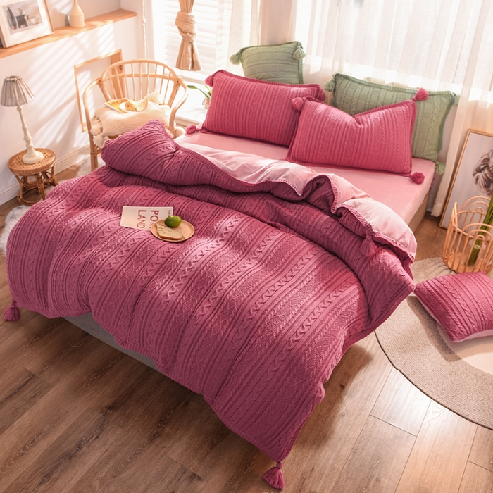 91家纺网 家纺一手货源 找家纺 淑女公社 2020秋冬新款针织毛线四件套 豆沙