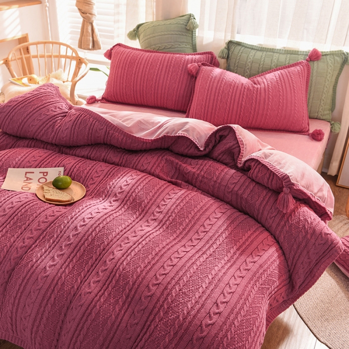 91家纺网 家纺一手货源 找家纺 淑女公社 2020秋冬新款针织毛线四件套 豆沙