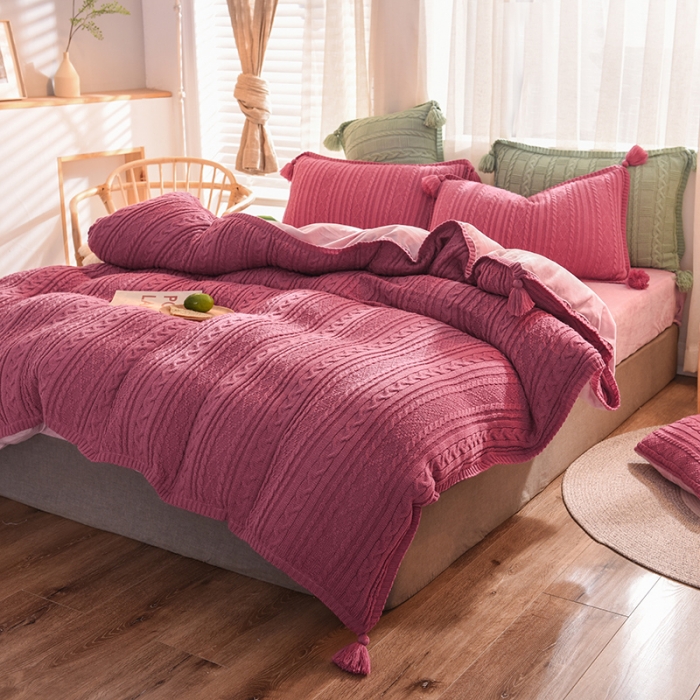 91家纺网 家纺一手货源 找家纺 淑女公社 2020秋冬新款针织毛线四件套 豆沙