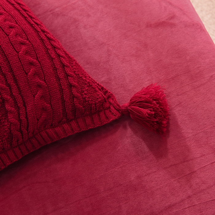 91家纺网 家纺一手货源 找家纺 淑女公社 2020秋冬新款针织毛线四件套 酒红