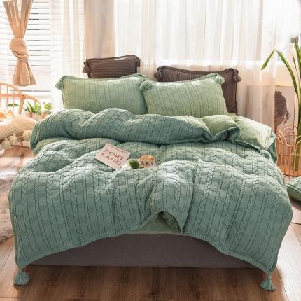 91家纺网 家纺一手货源 找家纺 淑女公社 2020秋冬新款针织毛线四件套 绿色