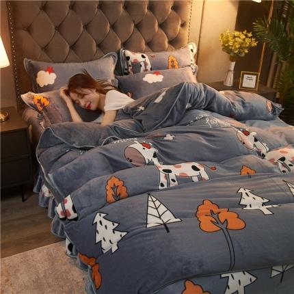 爱洛牛奶绒宝宝绒水晶绒法莱绒金貂绒四件套 河马