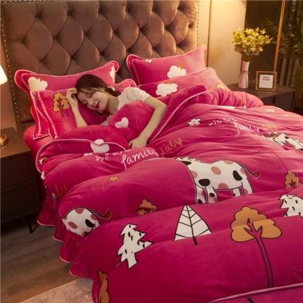 爱洛牛奶绒宝宝绒水晶绒法莱绒金貂绒四件套 河马红