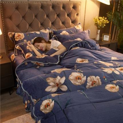 爱洛牛奶绒宝宝绒水晶绒法莱绒金貂绒四件套 花儿朵朵