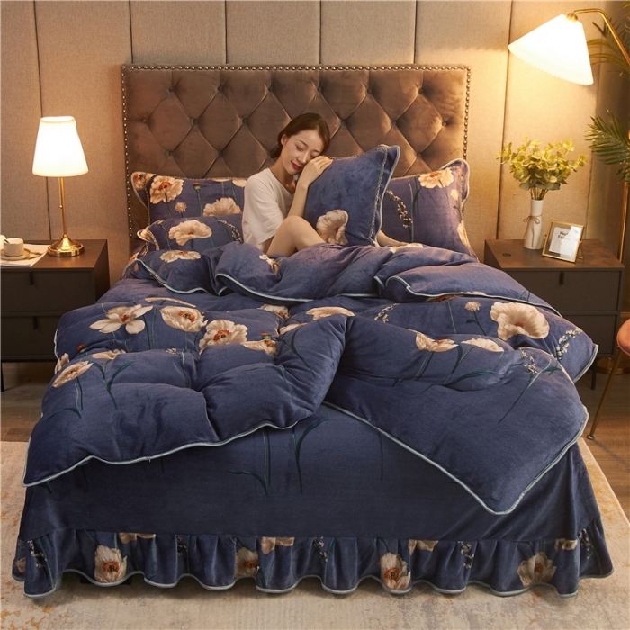 91家纺网 家纺一手货源 找家纺 爱洛牛奶绒宝宝绒水晶绒法莱绒金貂绒四件套 花儿朵朵