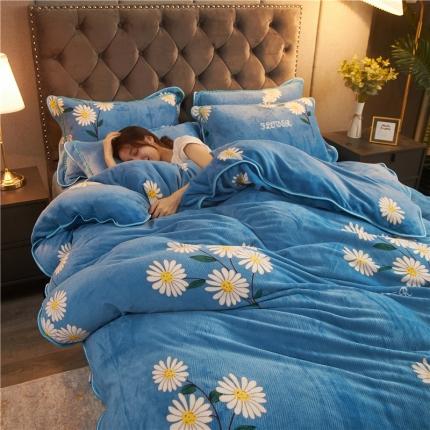 爱洛牛奶绒宝宝绒水晶绒法莱绒金貂绒四件套 菊花蓝