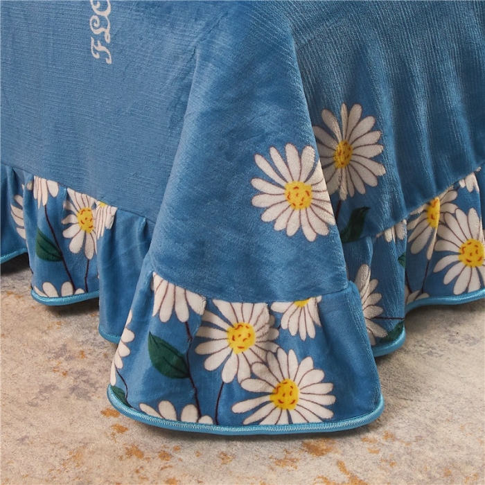 91家纺网 家纺一手货源 找家纺 爱洛牛奶绒宝宝绒水晶绒法莱绒金貂绒四件套 菊花蓝