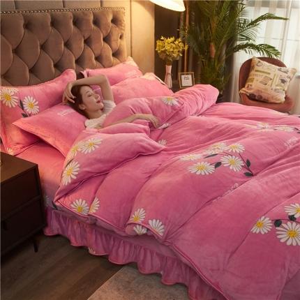 爱洛牛奶绒宝宝绒水晶绒法莱绒金貂绒四件套 菊花粉色