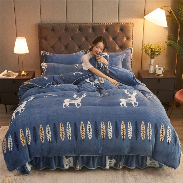 91家纺网 家纺一手货源 找家纺 爱洛牛奶绒宝宝绒水晶绒法莱绒金貂绒四件套 开心小鹿