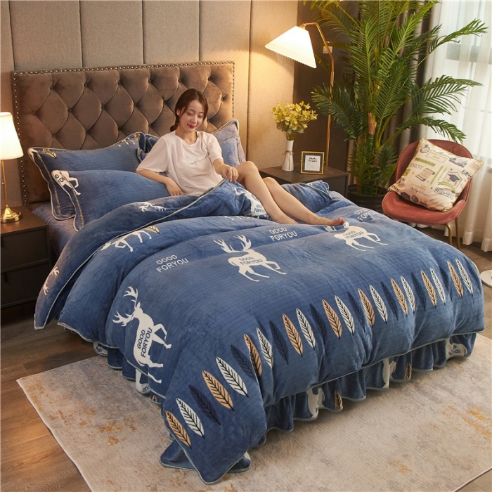 91家纺网 家纺一手货源 找家纺 爱洛牛奶绒宝宝绒水晶绒法莱绒金貂绒四件套 开心小鹿