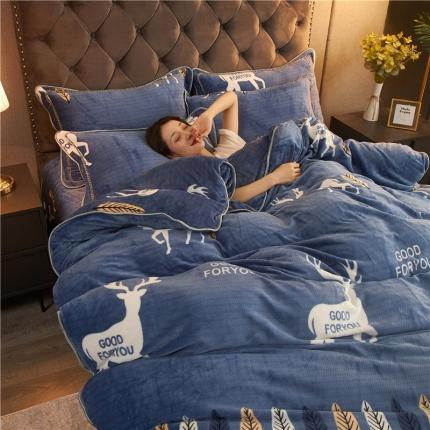 爱洛牛奶绒宝宝绒水晶绒法莱绒金貂绒四件套 开心小鹿