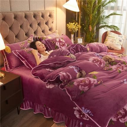 爱洛牛奶绒宝宝绒水晶绒法莱绒金貂绒四件套 浓浓情意豆沙