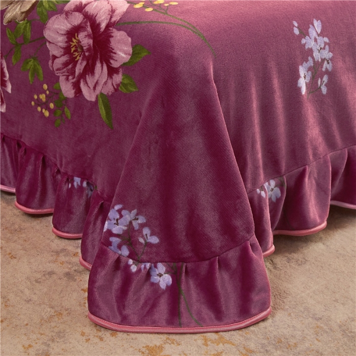 91家纺网 家纺一手货源 找家纺 爱洛牛奶绒宝宝绒水晶绒法莱绒金貂绒四件套 浓浓情意豆沙