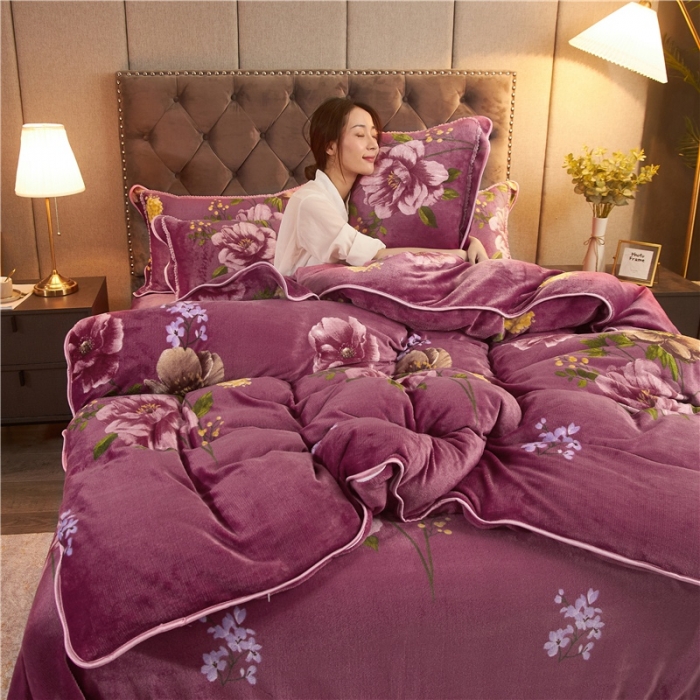 91家纺网 家纺一手货源 找家纺 爱洛牛奶绒宝宝绒水晶绒法莱绒金貂绒四件套 浓浓情意豆沙