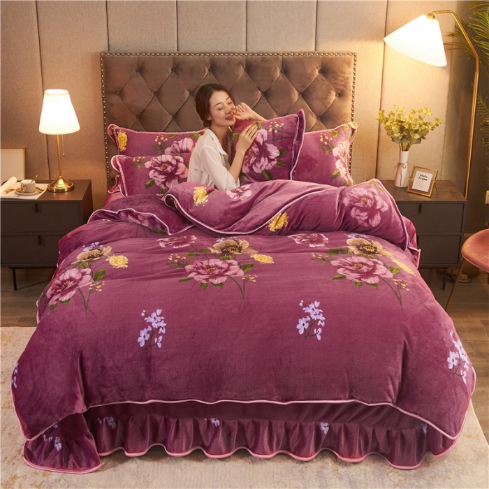 91家纺网 家纺一手货源 找家纺 爱洛牛奶绒宝宝绒水晶绒法莱绒金貂绒四件套 浓浓情意豆沙