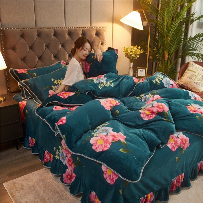 91家纺网 家纺一手货源 找家纺 爱洛牛奶绒宝宝绒水晶绒法莱绒金貂绒四件套 相遇花开