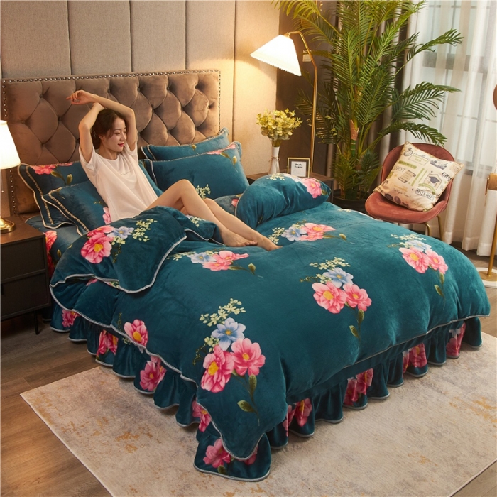 91家纺网 家纺一手货源 找家纺 爱洛牛奶绒宝宝绒水晶绒法莱绒金貂绒四件套 相遇花开