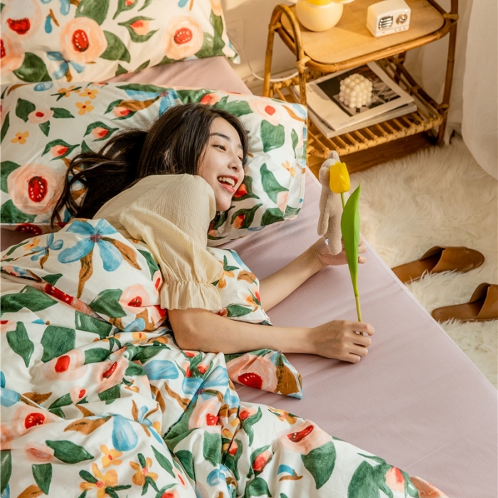 91家纺网 家纺一手货源 找家纺 棉眠  2020新款全棉油画风系列四件套 塞娜