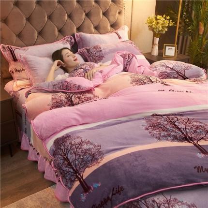 爱洛牛奶绒宝宝绒水晶绒法莱绒金貂绒四件套 幸福树