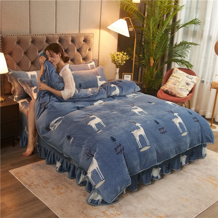 91家纺网 家纺一手货源 找家纺 爱洛牛奶绒宝宝绒水晶绒法莱绒金貂绒四件套 一鹿有你