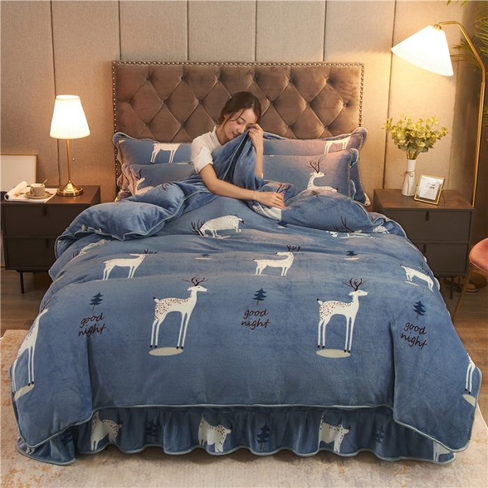 91家纺网 家纺一手货源 找家纺 爱洛牛奶绒宝宝绒水晶绒法莱绒金貂绒四件套 一鹿有你