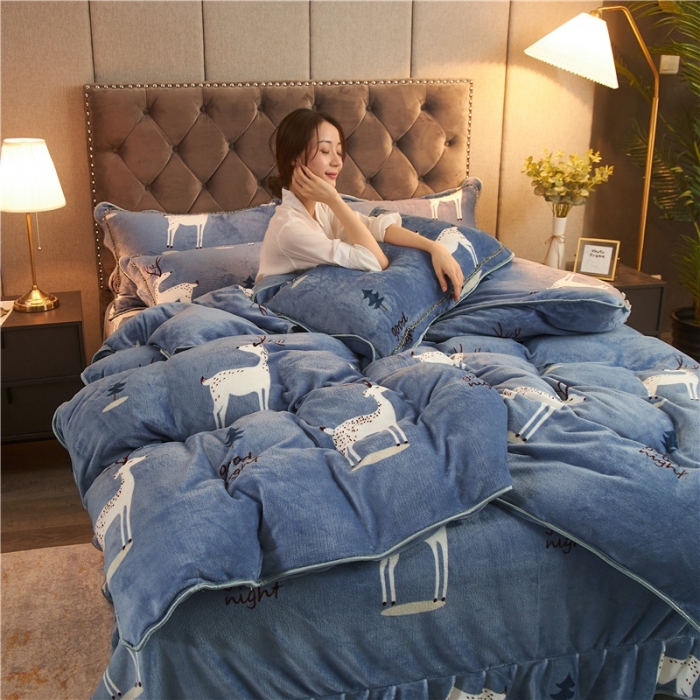 91家纺网 家纺一手货源 找家纺 爱洛牛奶绒宝宝绒水晶绒法莱绒金貂绒四件套 一鹿有你