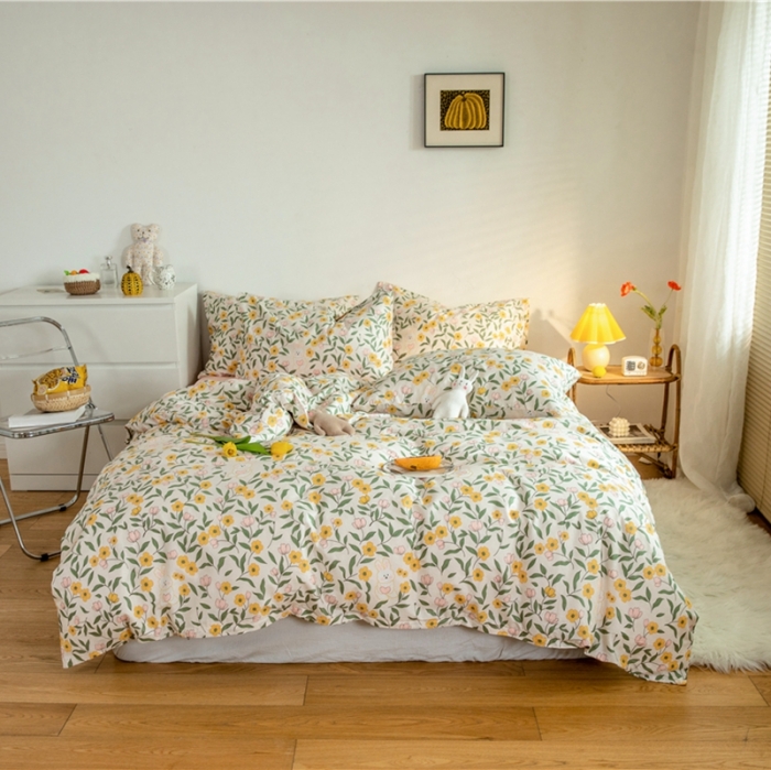 91家纺网 家纺一手货源 找家纺 棉眠  2020新款全棉油画风系列四件套 花园