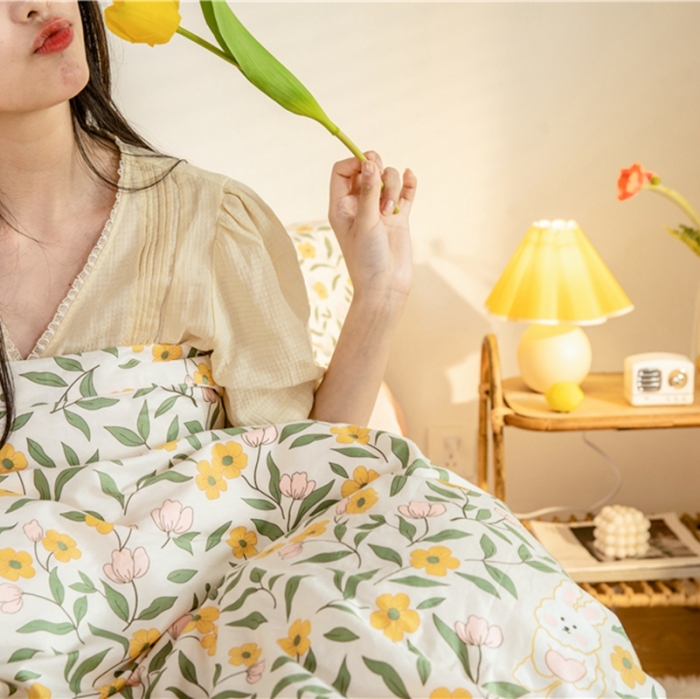 91家纺网 家纺一手货源 找家纺 棉眠  2020新款全棉油画风系列四件套 花园