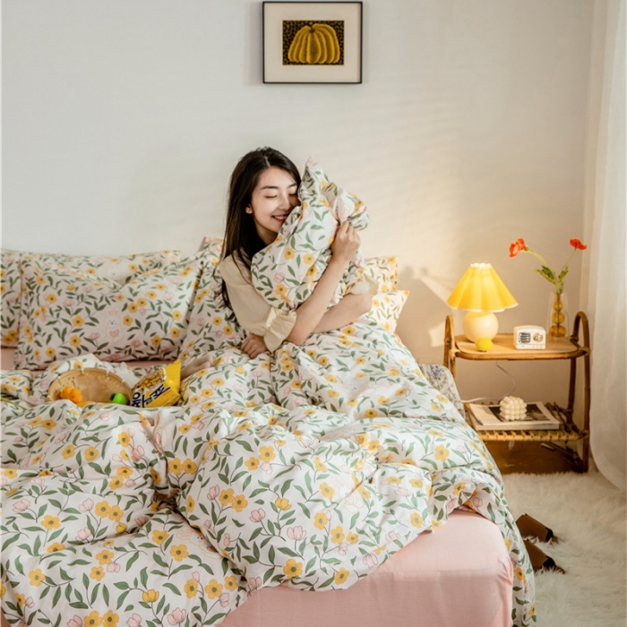 91家纺网 家纺一手货源 找家纺 棉眠  2020新款全棉油画风系列四件套 花园